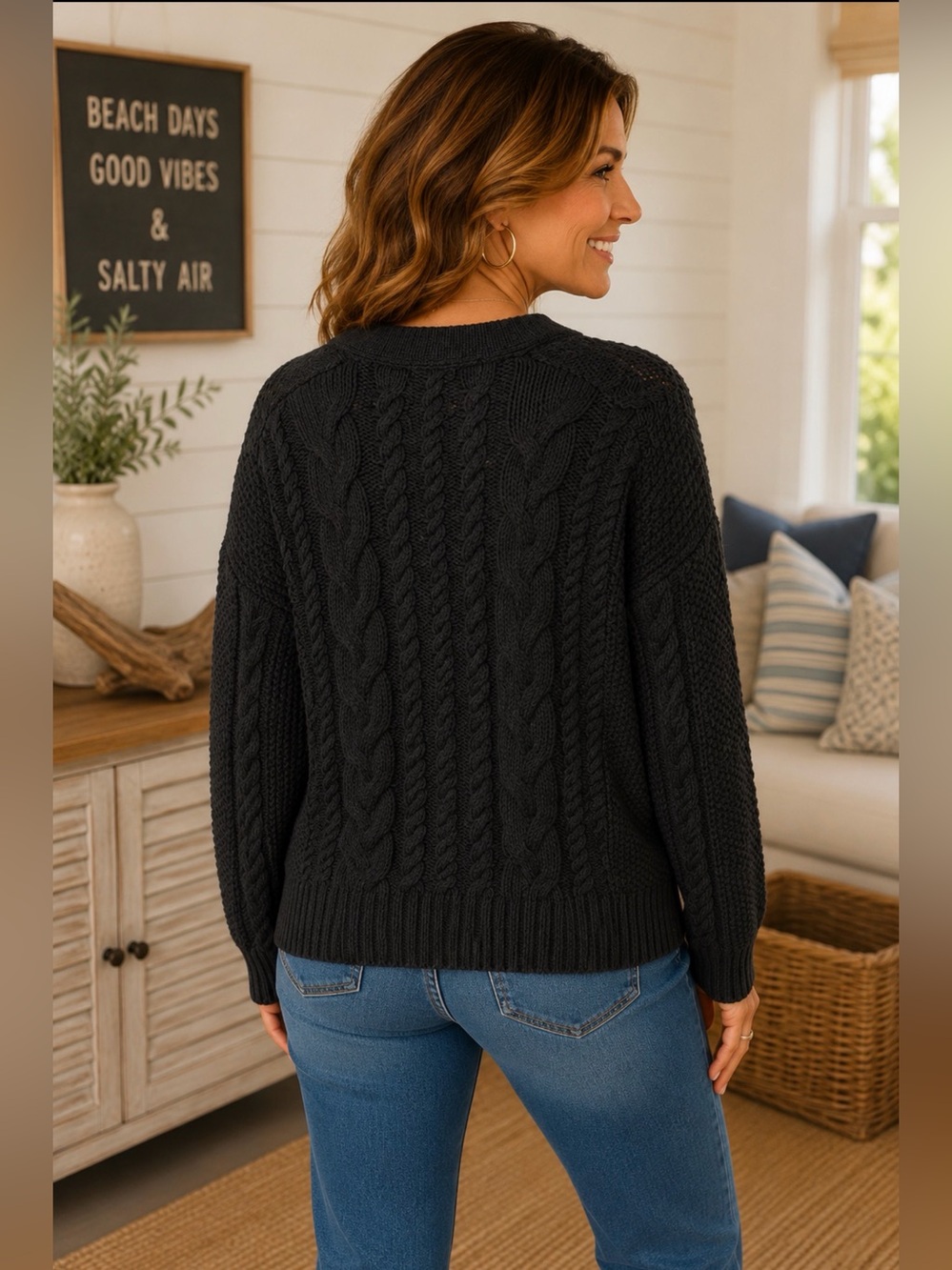 QUINCE OVERSIZED CABLE KNIT ORGANIC COTTON CARDIGAN CHUNKY V NECK WARM TIMELESS - Picture 10 of 11